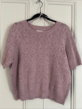 Lucky Brand Mauve Open-Knit Short Sleeve Sweater